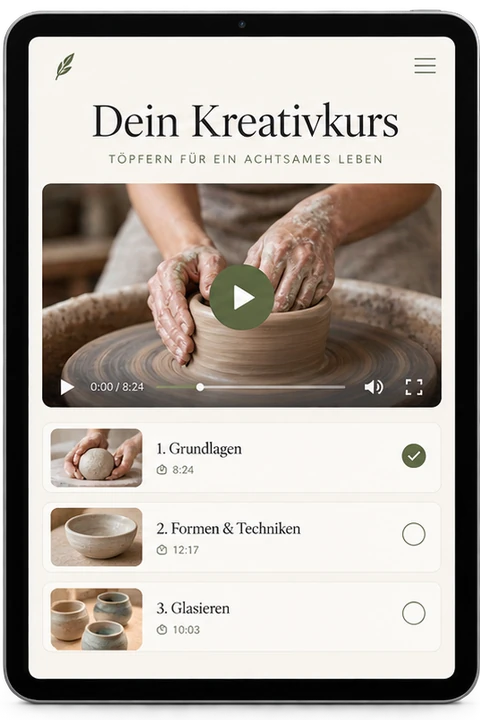 Tablet mit einer Kursplattform für einen Keramikkurs