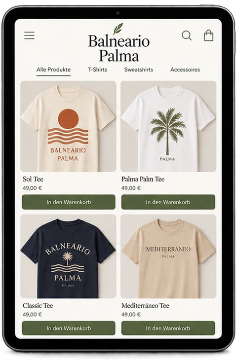 Tablet mit dem T-Shirt-Onlineshop Balneario Palma
